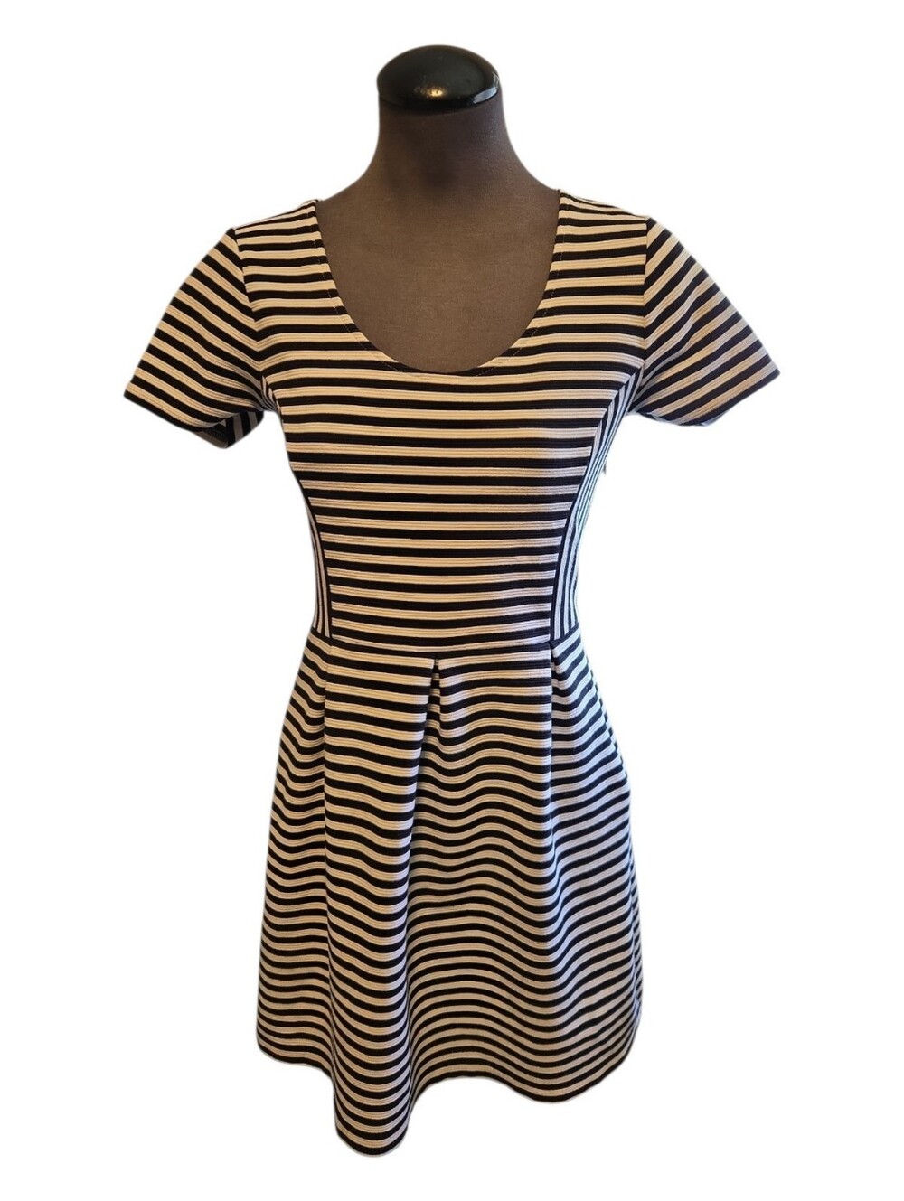 EC J.Crew Fit and Flare Scoop Neck Striped Knit Dress